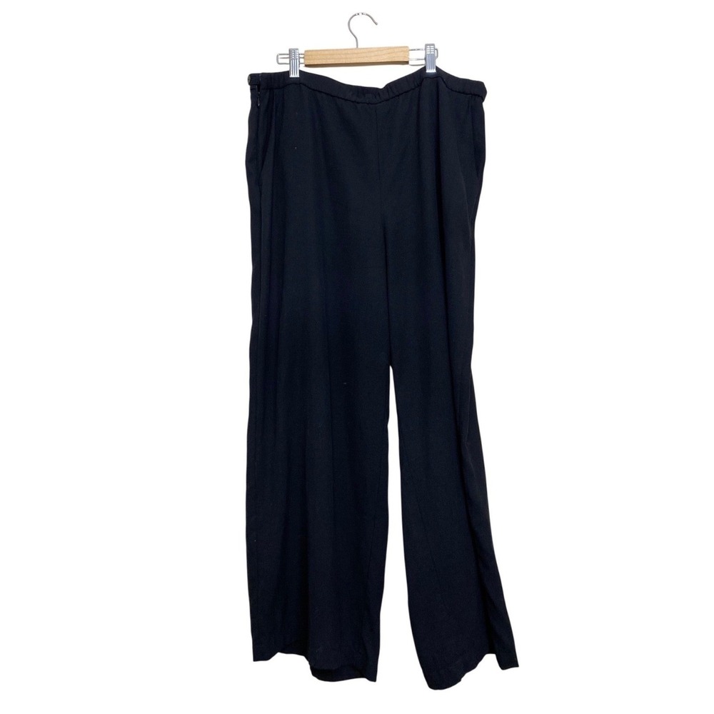 Eileen Fisher Womens Black Wide Leg Elastic Waist Side Zip Trousers Pants L/G